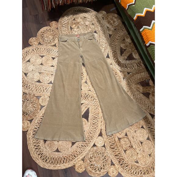Vintage Y2K Bisou-Bisou corduroy Bell Bottom low waisted Pants 8 Tan - Picture 2 of 8